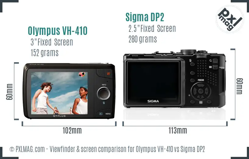 Olympus VH-410 vs Sigma DP2 Screen and Viewfinder comparison