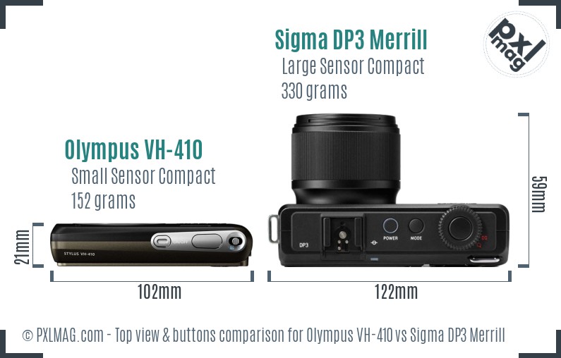 Olympus VH-410 vs Sigma DP3 Merrill top view buttons comparison