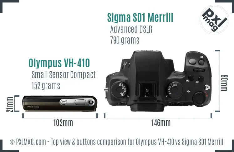 Olympus VH-410 vs Sigma SD1 Merrill top view buttons comparison