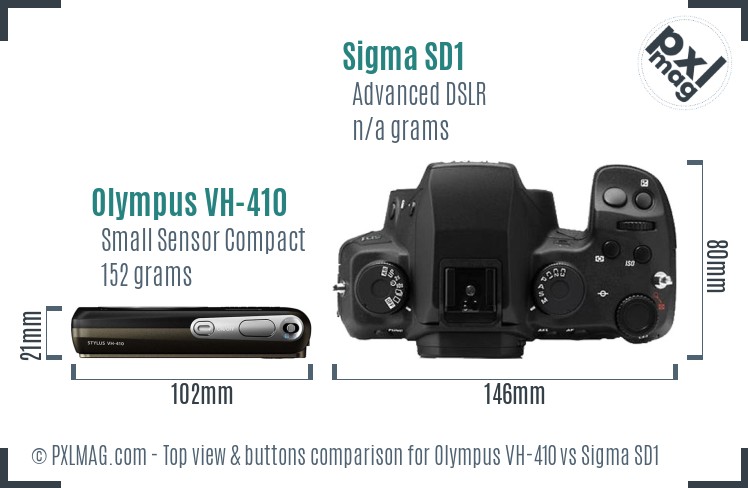 Olympus VH-410 vs Sigma SD1 top view buttons comparison