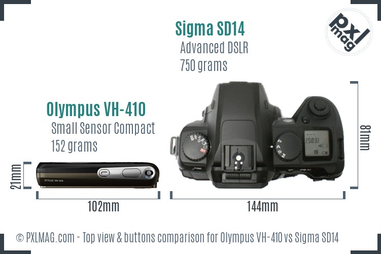 Olympus VH-410 vs Sigma SD14 top view buttons comparison