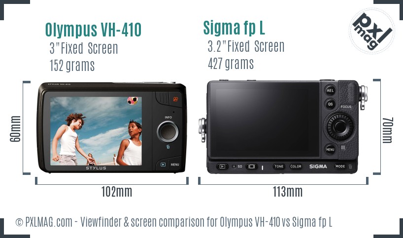 Olympus VH-410 vs Sigma fp L Screen and Viewfinder comparison