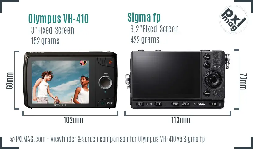 Olympus VH-410 vs Sigma fp Screen and Viewfinder comparison