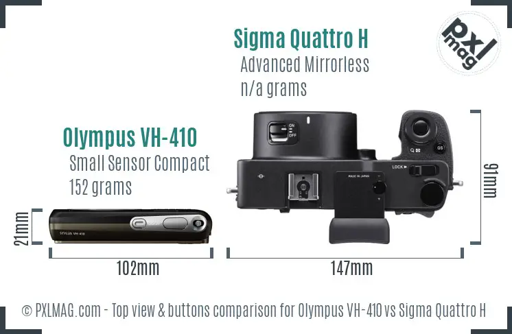 Olympus VH-410 vs Sigma Quattro H top view buttons comparison Olympus VH-410 vs Sigma Quattro H top view buttons comparison
