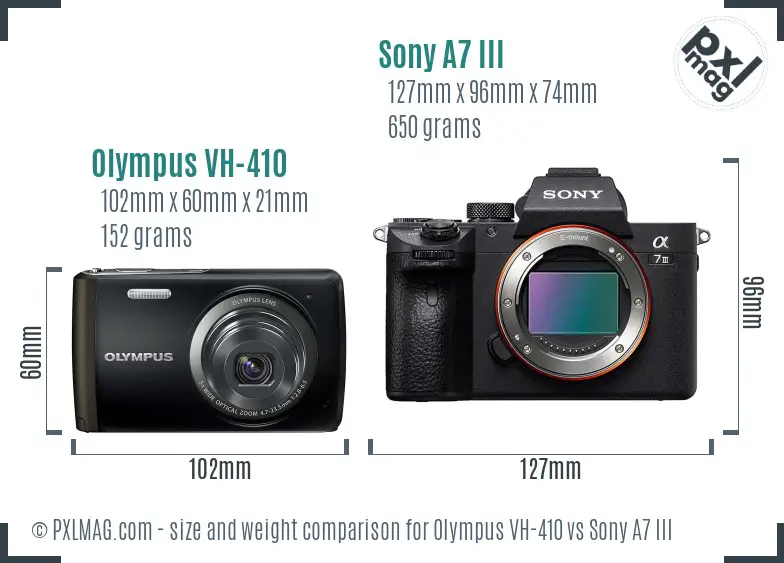 Olympus VH-410 vs Sony A7 III size comparison