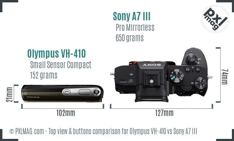 Olympus VH-410 vs Sony A7 III top view buttons comparison