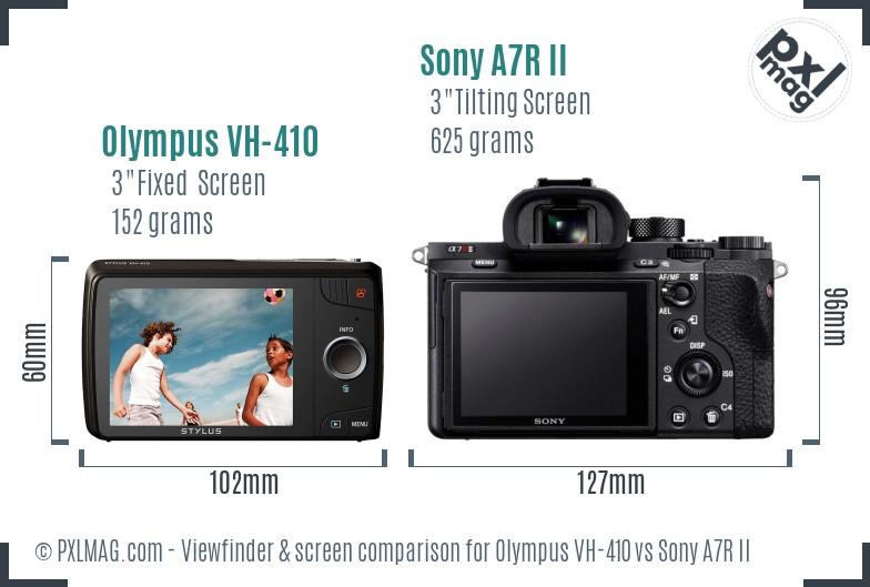 Olympus VH-410 vs Sony A7R II Screen and Viewfinder comparison