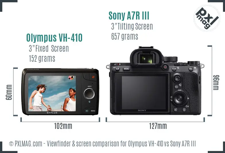 Olympus VH-410 vs Sony A7R III Screen and Viewfinder comparison