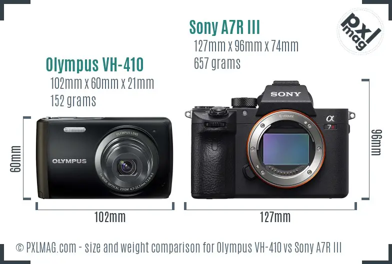 Olympus VH-410 vs Sony A7R III size comparison