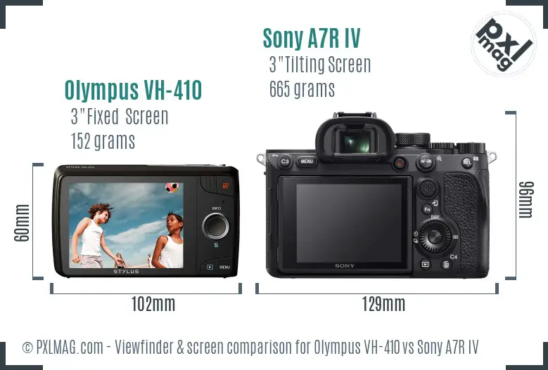 Olympus VH-410 vs Sony A7R IV Screen and Viewfinder comparison
