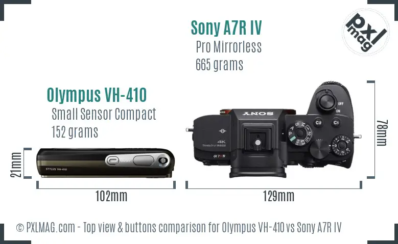Olympus VH-410 vs Sony A7R IV top view buttons comparison