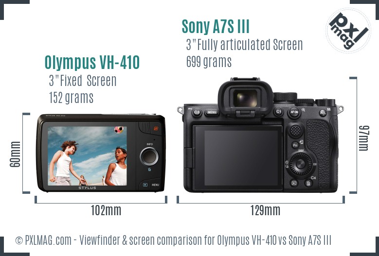 Olympus VH-410 vs Sony A7S III Screen and Viewfinder comparison