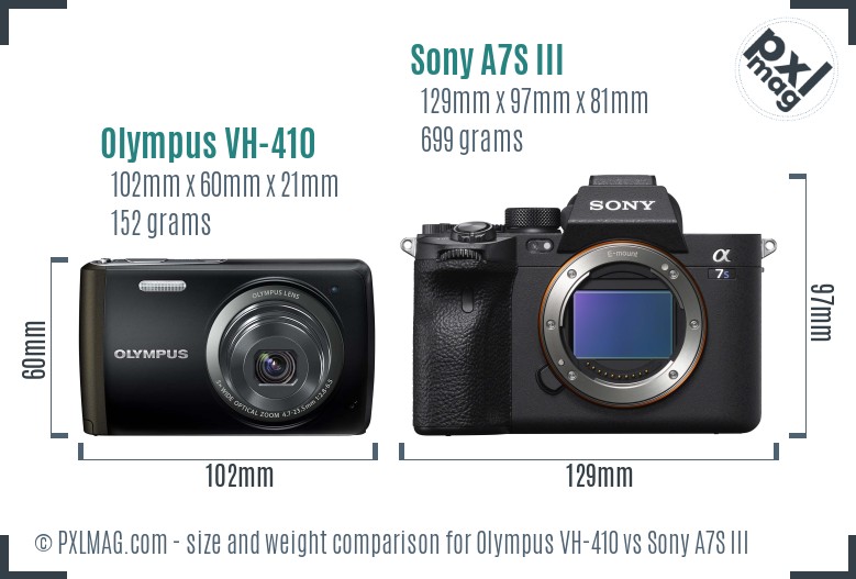 Olympus VH-410 vs Sony A7S III size comparison Olympus VH-410 vs Sony A7S III size comparison