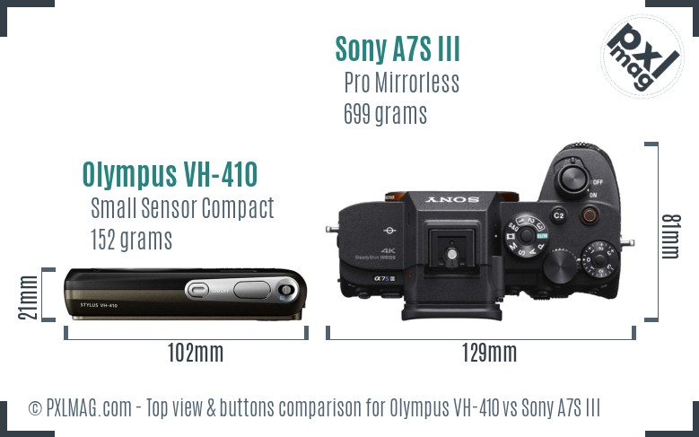 Olympus VH-410 vs Sony A7S III top view buttons comparison