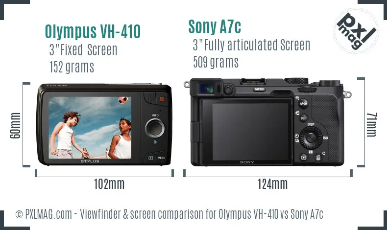 Olympus VH-410 vs Sony A7c Screen and Viewfinder comparison