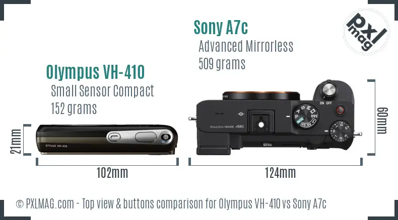 Olympus VH-410 vs Sony A7c top view buttons comparison