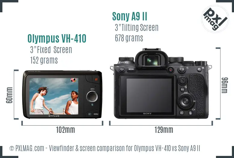 Olympus VH-410 vs Sony A9 II Screen and Viewfinder comparison