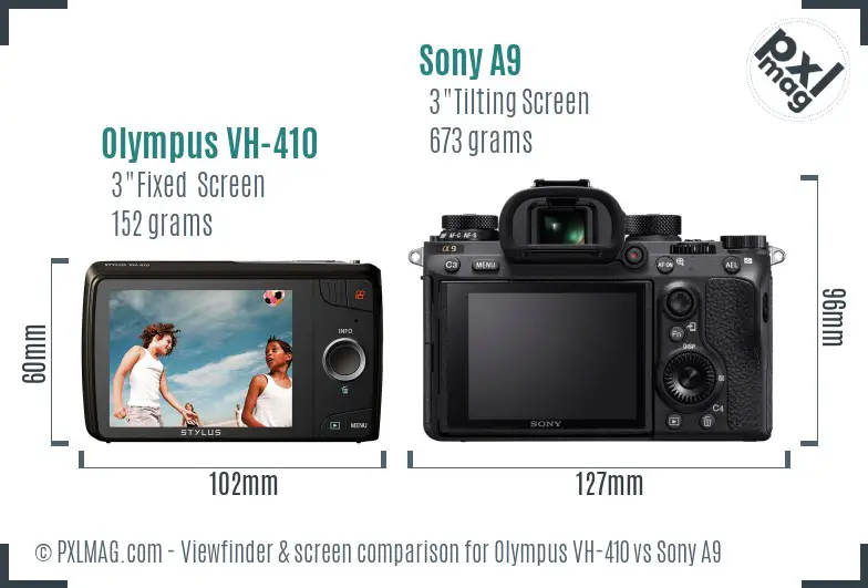 Olympus VH-410 vs Sony A9 Screen and Viewfinder comparison