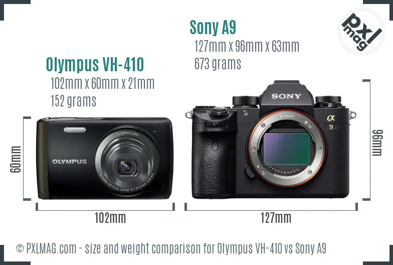 Olympus VH-410 vs Sony A9 size comparison