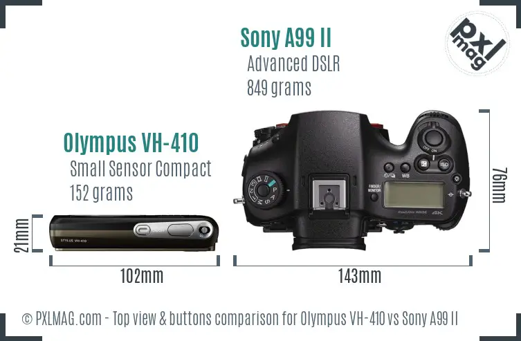 Olympus VH-410 vs Sony A99 II top view buttons comparison