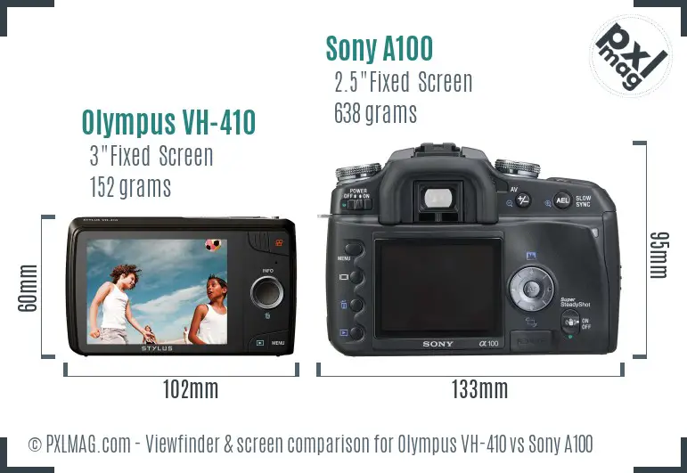 Olympus VH-410 vs Sony A100 Screen and Viewfinder comparison