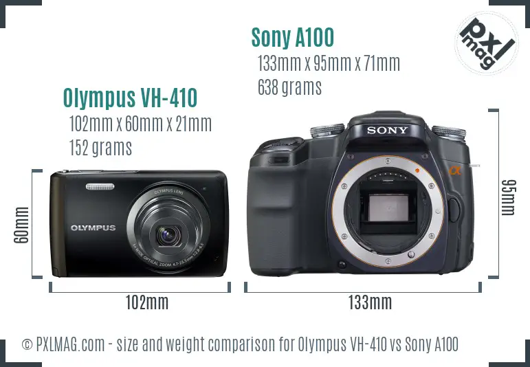 Olympus VH-410 vs Sony A100 size comparison