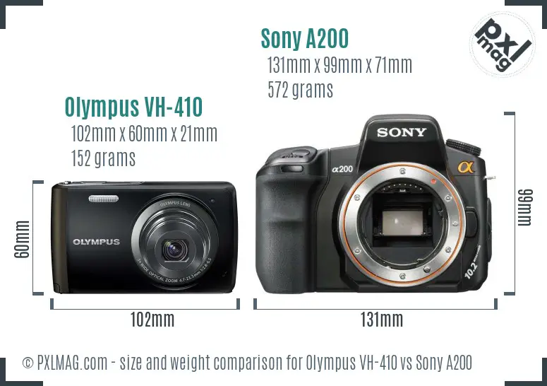 Olympus VH-410 vs Sony A200 size comparison