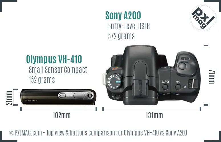 Olympus VH-410 vs Sony A200 top view buttons comparison