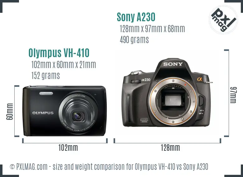 Olympus VH-410 vs Sony A230 size comparison