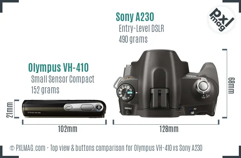 Olympus VH-410 vs Sony A230 top view buttons comparison