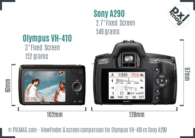 Olympus VH-410 vs Sony A290 Screen and Viewfinder comparison