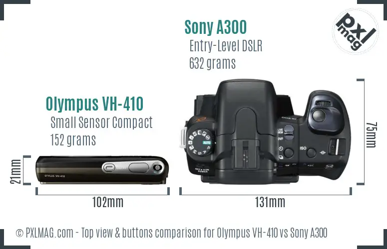 Olympus VH-410 vs Sony A300 top view buttons comparison