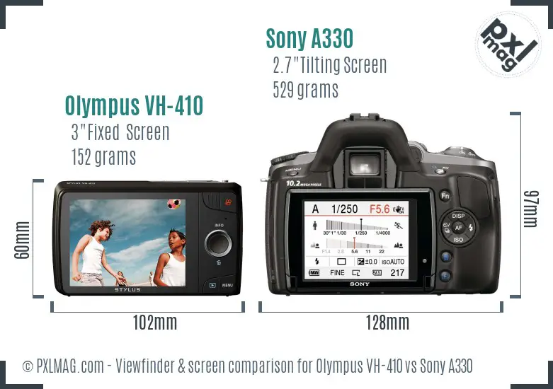 Olympus VH-410 vs Sony A330 Screen and Viewfinder comparison