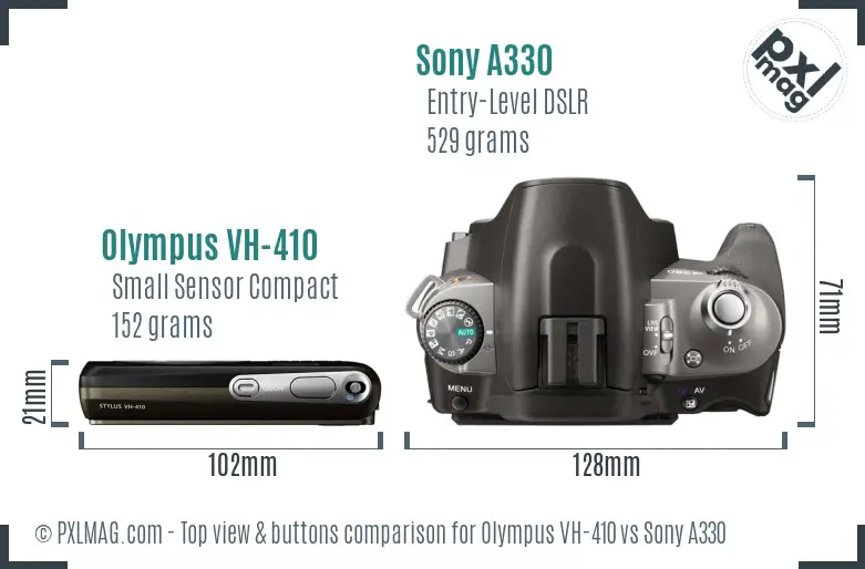Olympus VH-410 vs Sony A330 top view buttons comparison