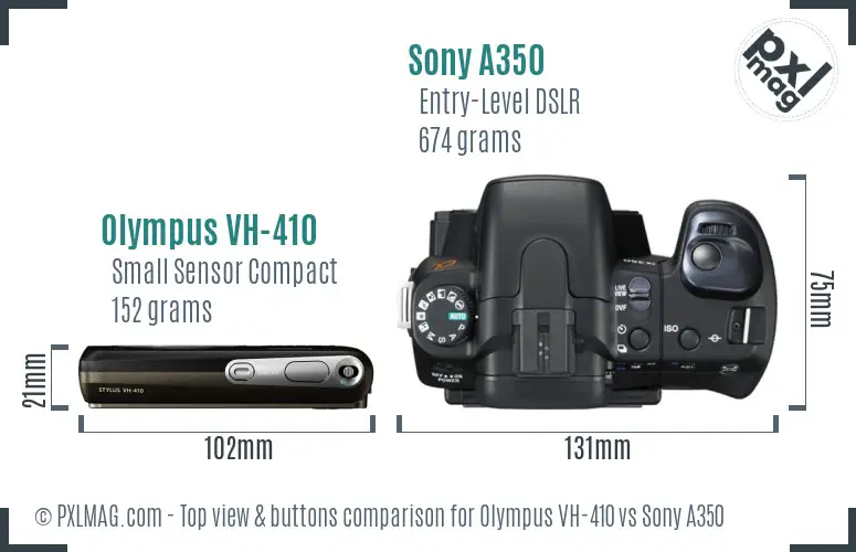 Olympus VH-410 vs Sony A350 top view buttons comparison