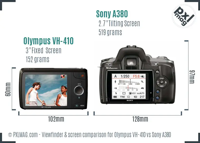 Olympus VH-410 vs Sony A380 Screen and Viewfinder comparison