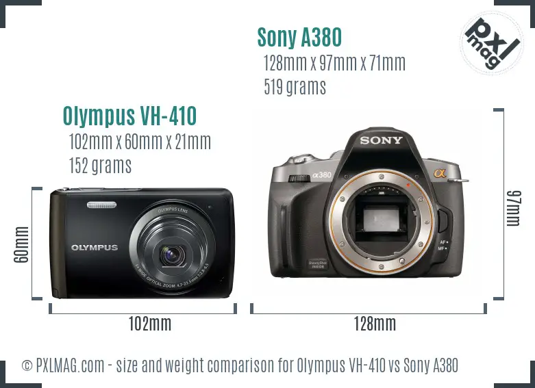 Olympus VH-410 vs Sony A380 size comparison