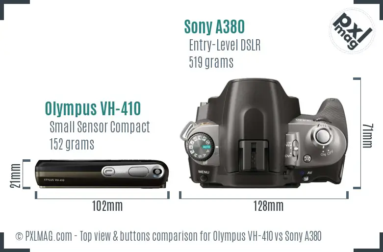 Olympus VH-410 vs Sony A380 top view buttons comparison