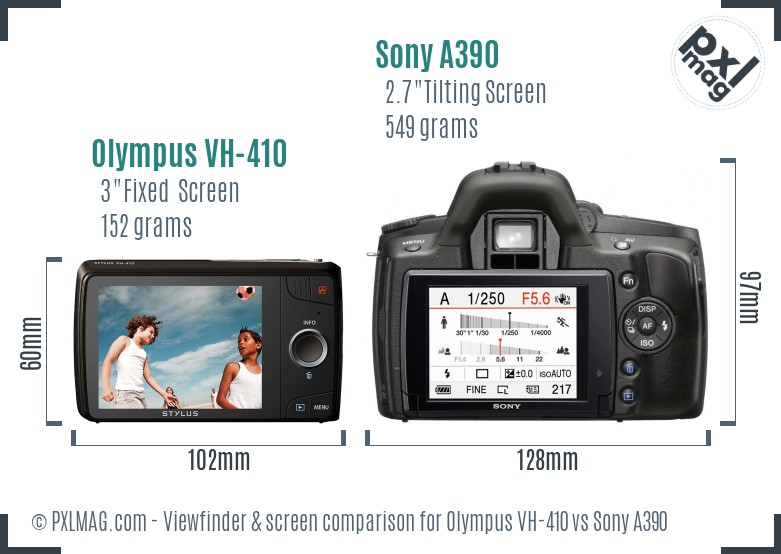 Olympus VH-410 vs Sony A390 Screen and Viewfinder comparison