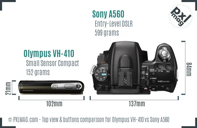 Olympus VH-410 vs Sony A560 top view buttons comparison