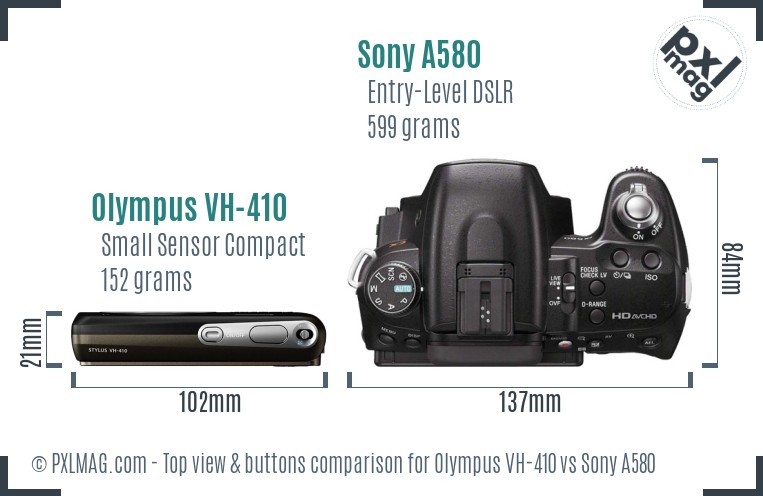 Olympus VH-410 vs Sony A580 top view buttons comparison