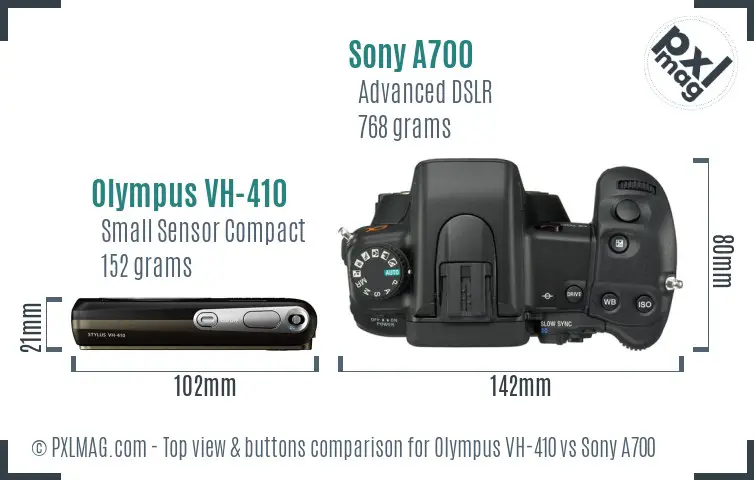 Olympus VH-410 vs Sony A700 top view buttons comparison