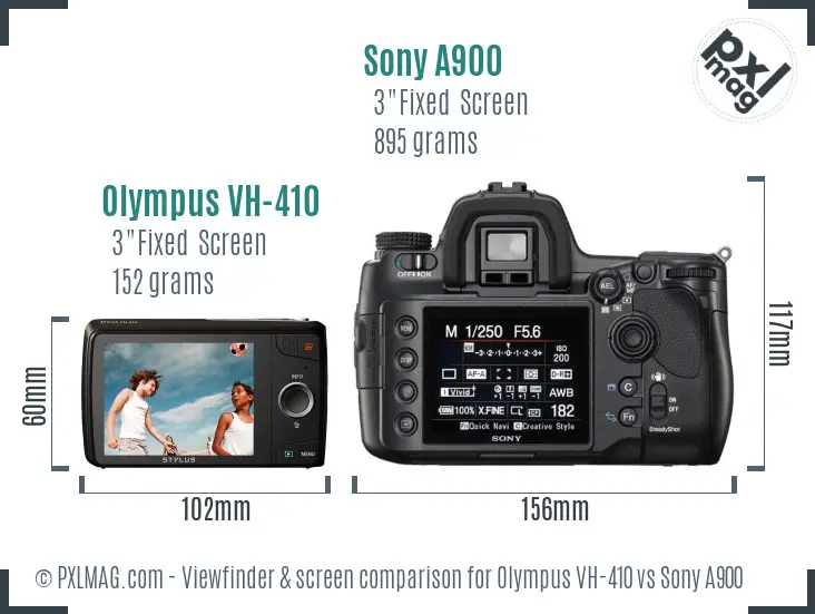 Olympus VH-410 vs Sony A900 Screen and Viewfinder comparison