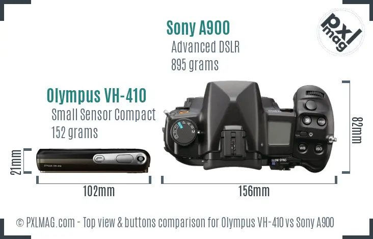 Olympus VH-410 vs Sony A900 top view buttons comparison