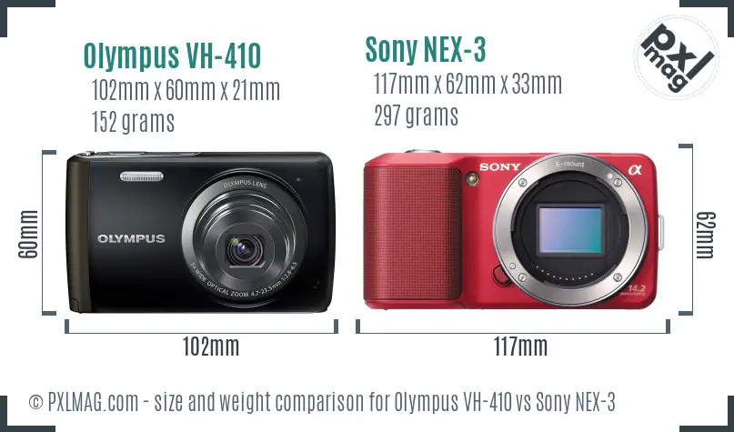 Olympus VH-410 vs Sony NEX-3 size comparison