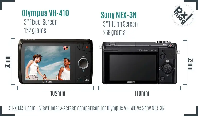 Olympus VH-410 vs Sony NEX-3N Screen and Viewfinder comparison