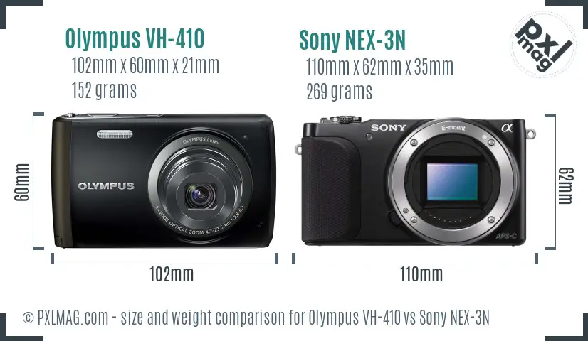 Olympus VH-410 vs Sony NEX-3N size comparison