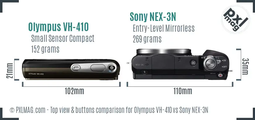 Olympus VH-410 vs Sony NEX-3N top view buttons comparison