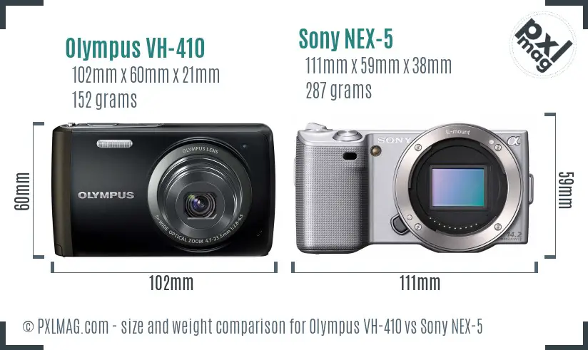 Olympus VH-410 vs Sony NEX-5 size comparison