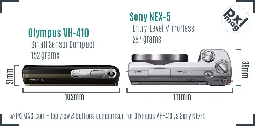 Olympus VH-410 vs Sony NEX-5 top view buttons comparison